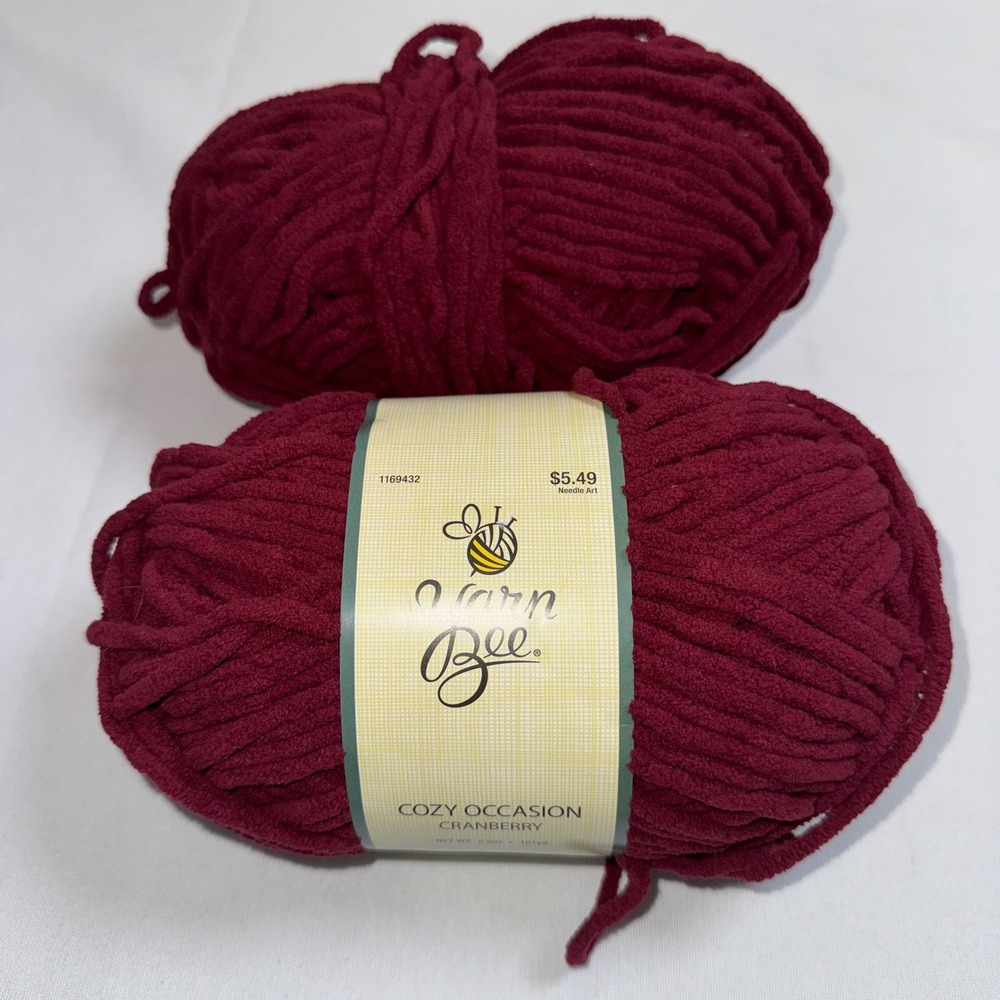 Yarn Bee Cozy Occasion Cranberry Red Chenille Yarn 2 Skeins Bulky Polyester